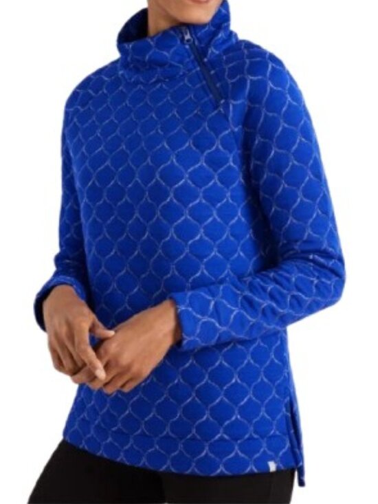 Talbots Tops - T by Talbots Petite Royal Blue Metallic Asymmetrical Zip Quilted Pullover - EUC